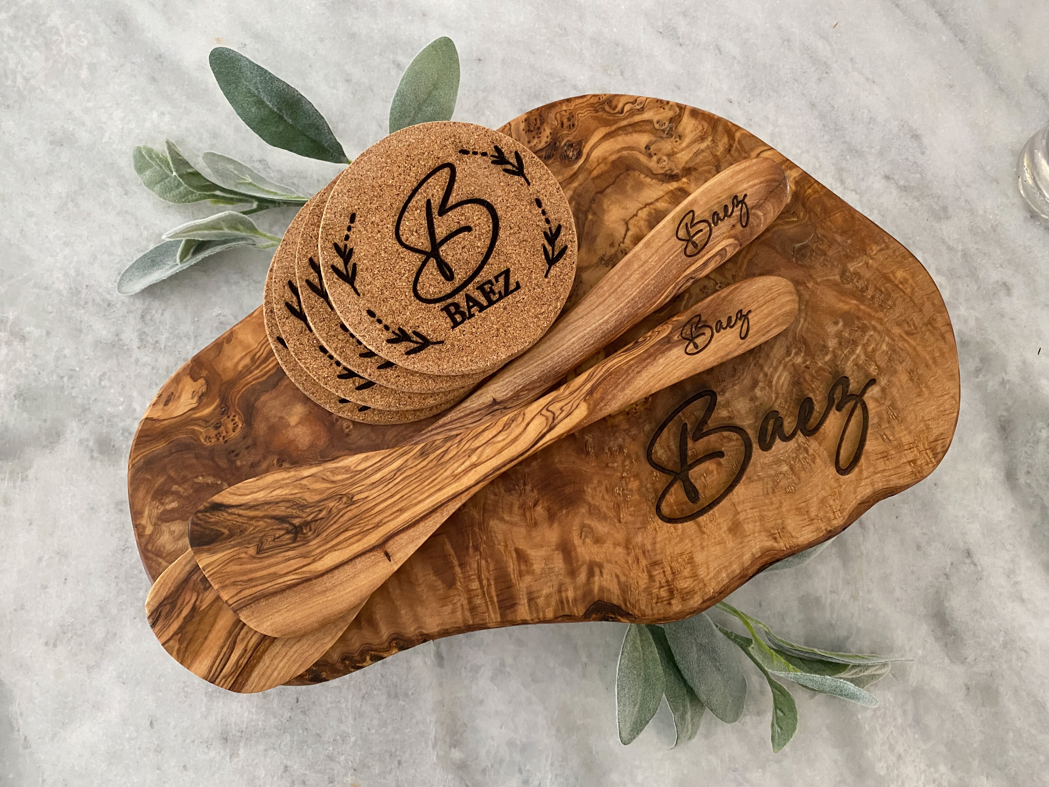 Olive Wood Paddle Board- Engraved Baroque - Charleston Wrap